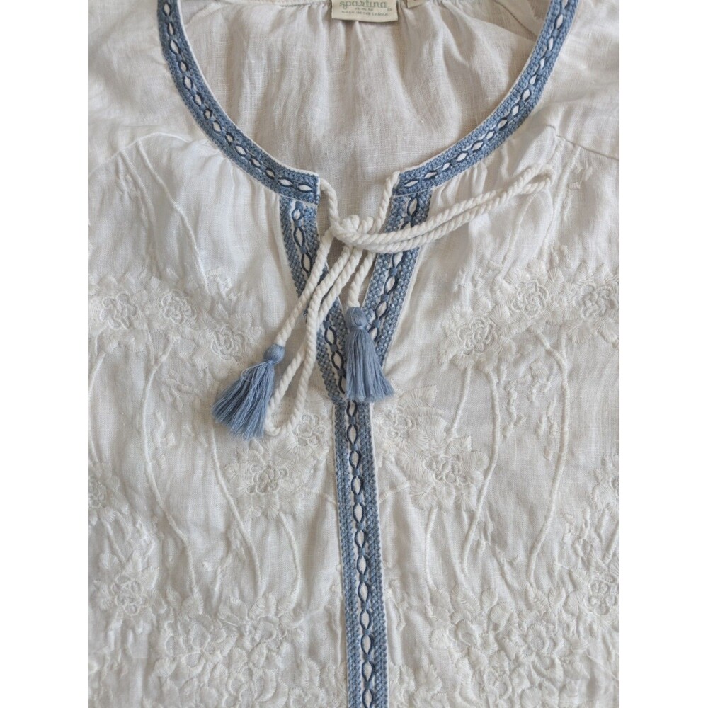 Spartina 449 Linen Tunic Top Womens Size Medium Embroidered Tassel Beachy Boho - Picture 5 of 12